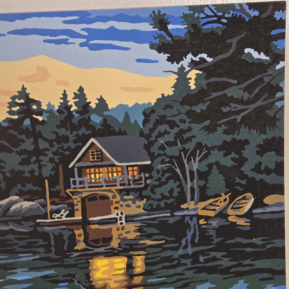 Adirondack Evening Paint By‎ Number Finished Acrylic Painting 20x14 No Border - Picture 7 of 17